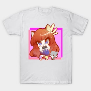 Gamer Girl Chibi Cat Catgirl Video Game T-Shirt